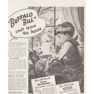 Vintage 1938 Vicks VapoRub Print Ad Pre-WWII Meds Sick Boy w/Dog Buffalo Bill